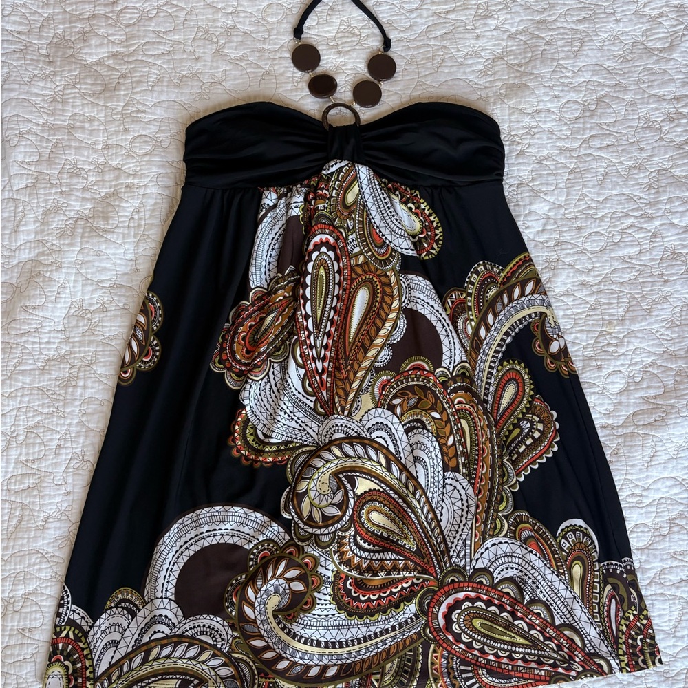 Iz Byer Black Strapless Dress with Paisley Design
